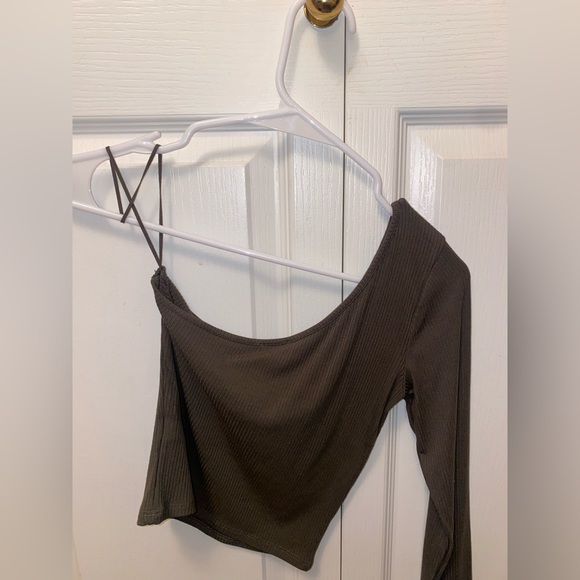 Green one shoulder long sleeve crop top XS - Picture 2 of 4